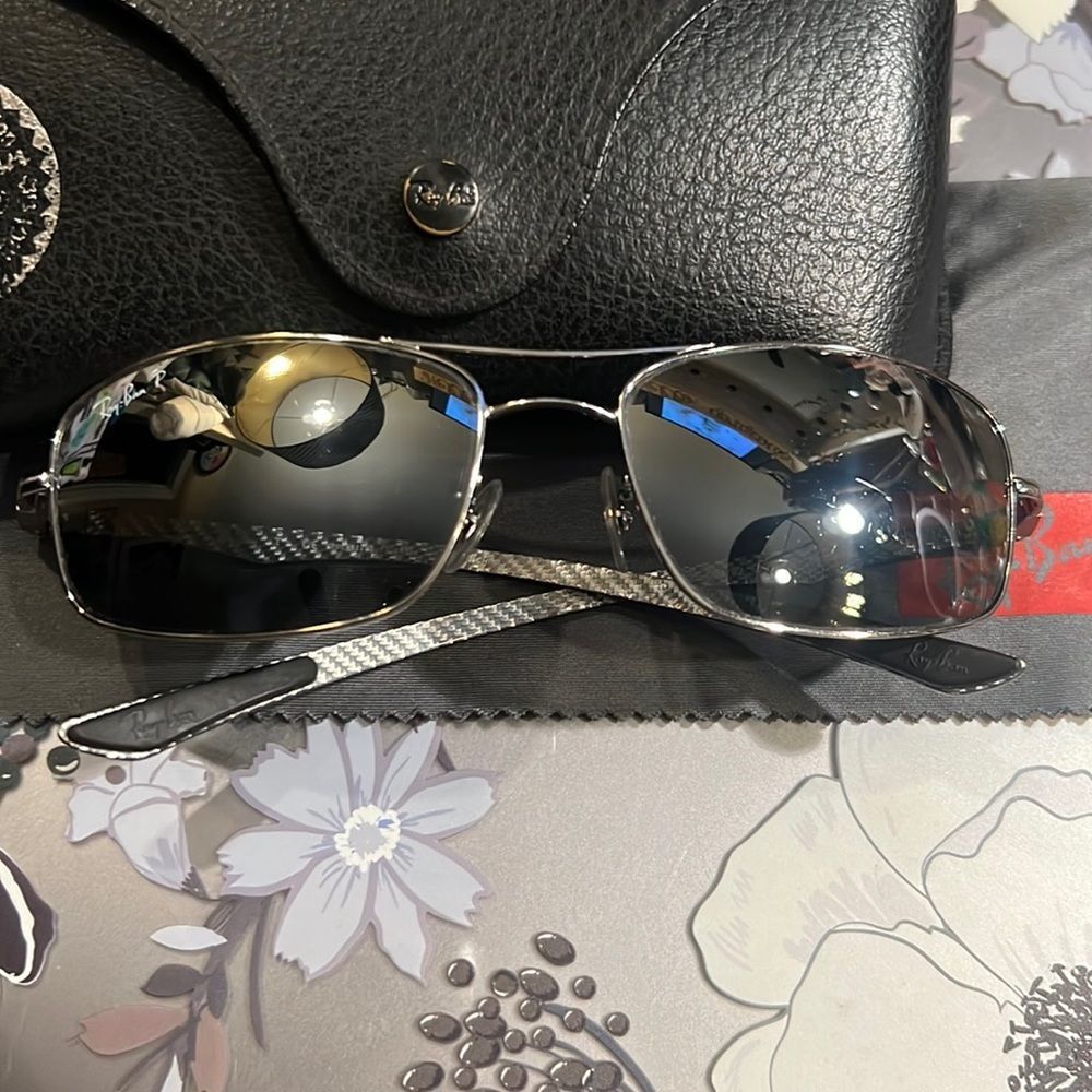 Ray Ban polarized steel aviators silver and blue EUC RB8309